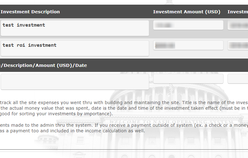 My Site Investment Versus Income Tracker — image 1